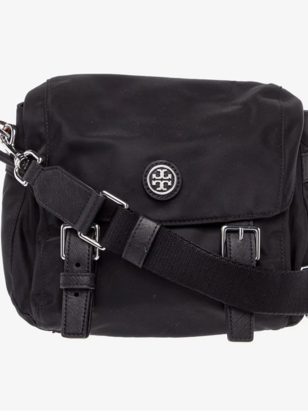 Tory Burch Women’s (Authentic) Black Nylon Messenger Crossbody w/ Logo Medallion